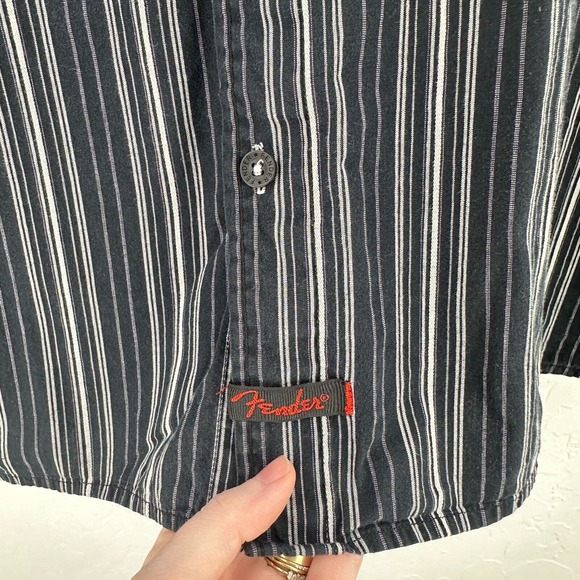 Fender Rock & Roll Religion Shirt Men XL Black Pinstriped Short Sleeve Button Up - Picture 6 of 11